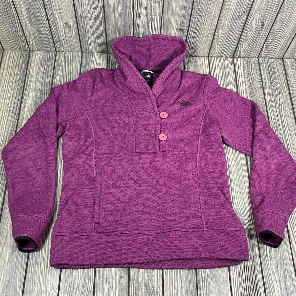 North Face Crescent Sunset Pullover Women M Purple Shawl Neck Fleece Sweater